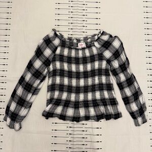 Justice Plaid Black and White Kids Blouse